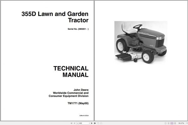 John Deere Lawn Garden Tractor 355D Technical Manual TM1771 05.2000 1