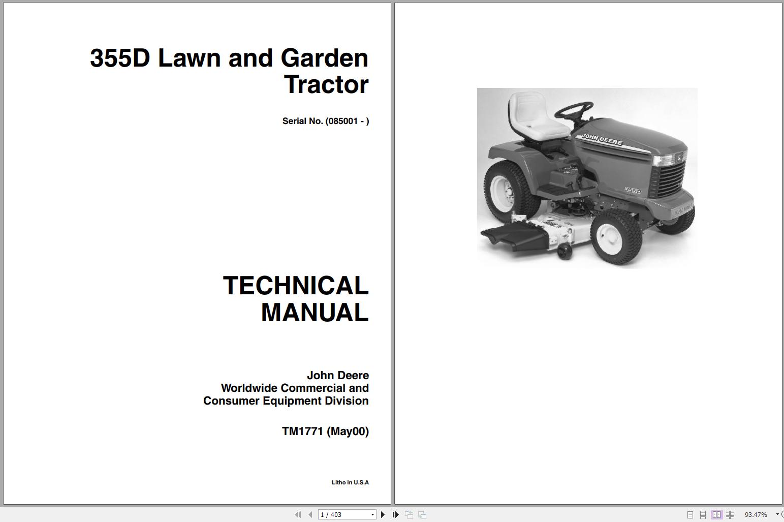 John Deere Lawn Garden Tractor 355D Technical Manual TM1771 05.2000 1
