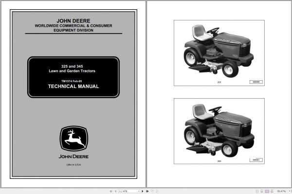 John Deere Lawn Garden Tractors 325 345 Technical Manual TM1574 1