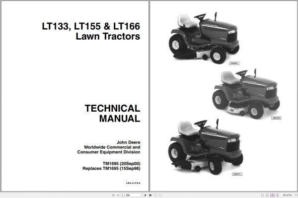 John Deere Lawn Tractors LT133 LT155 LR166 Technical Manual TM1695 09.2000 1