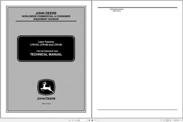John Deere Lawn Tractors LTR155 LTR166 LTE180 Technical Manual TM1768 02.2002 1