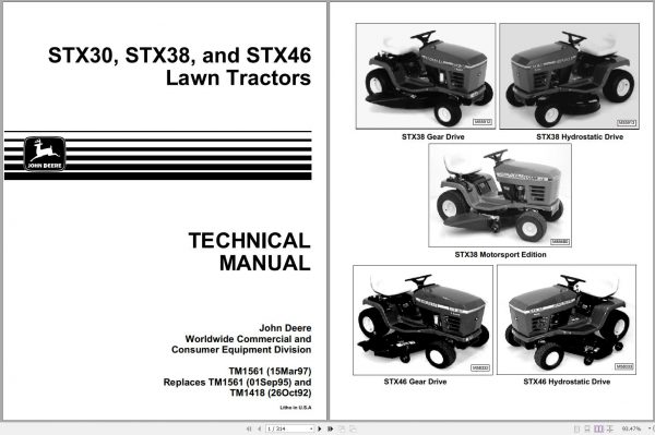 John Deere Lawn Tractors STX30 STX38 STX46 Technical Manual TM1561 1