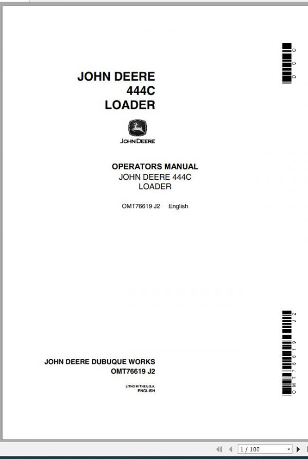 John Deere Loader 444C Operators Manual OMT76619 J2 1