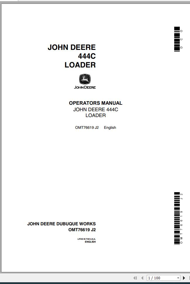 John Deere Loader 444C Operators Manual OMT76619 J2 1
