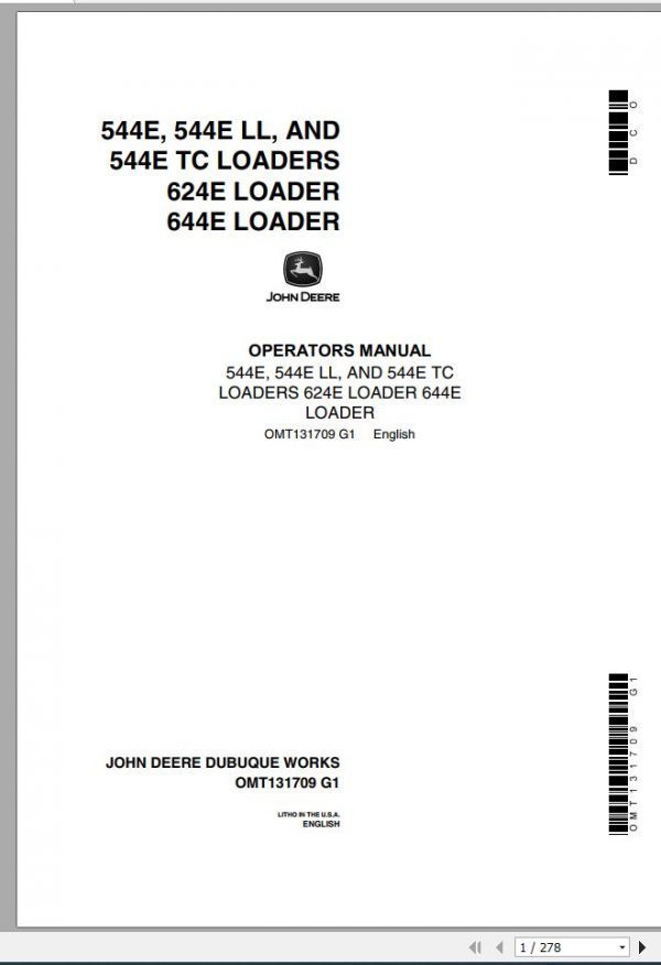John Deere Loader 544E 644E Operators Manual OMT131709 G1 1