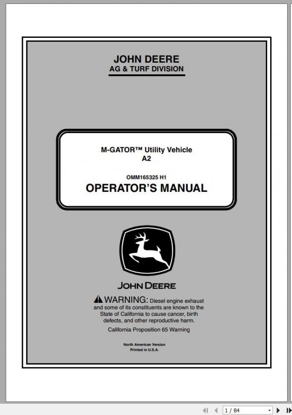 John Deere M Gator Utility Vehicle A2 SN 030001 Operators Manual OMM165325 H1 2011 1