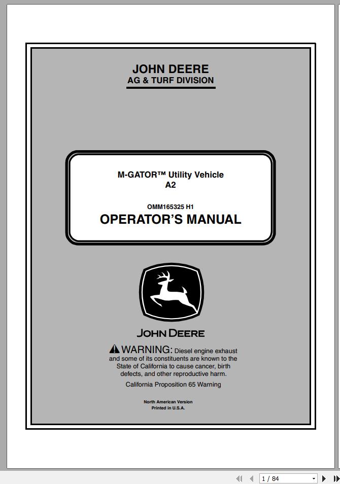 John Deere M Gator Utility Vehicle A2 SN 030001 Operators Manual OMM165325 H1 2011 1