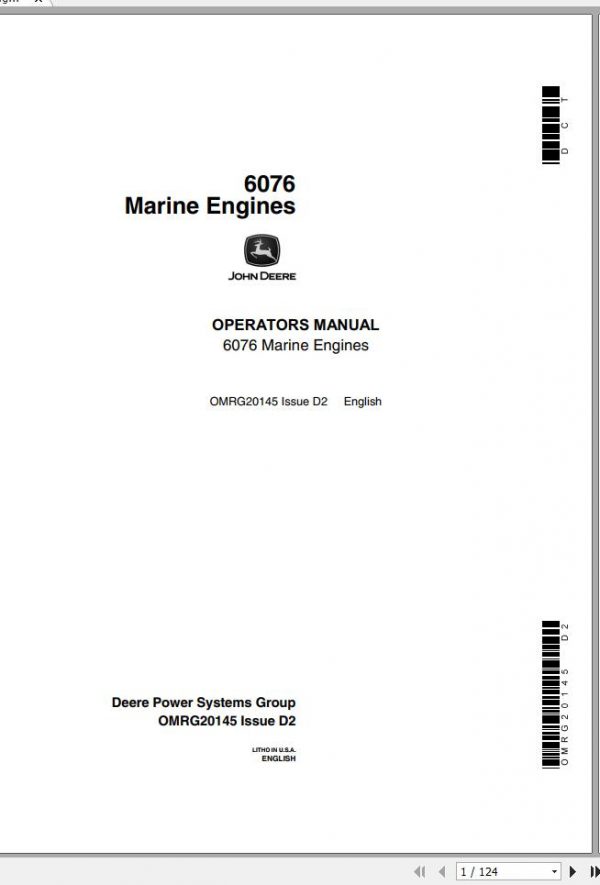 John Deere Marine Engine 6076 Operators Manual OMRG20145 D2 1