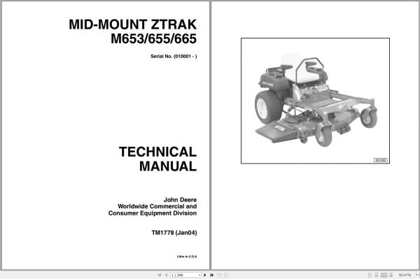 John Deere Mid Mount ZTrak M635 655 665 Technical Manual TM1778 01.2004 1