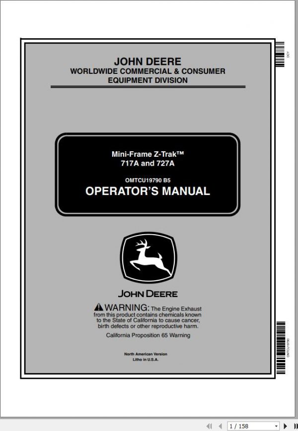 John Deere Mini Frame Z Trak 717A 727A SN 020001 Operators Manual OMTCU19790 B5 2005 1