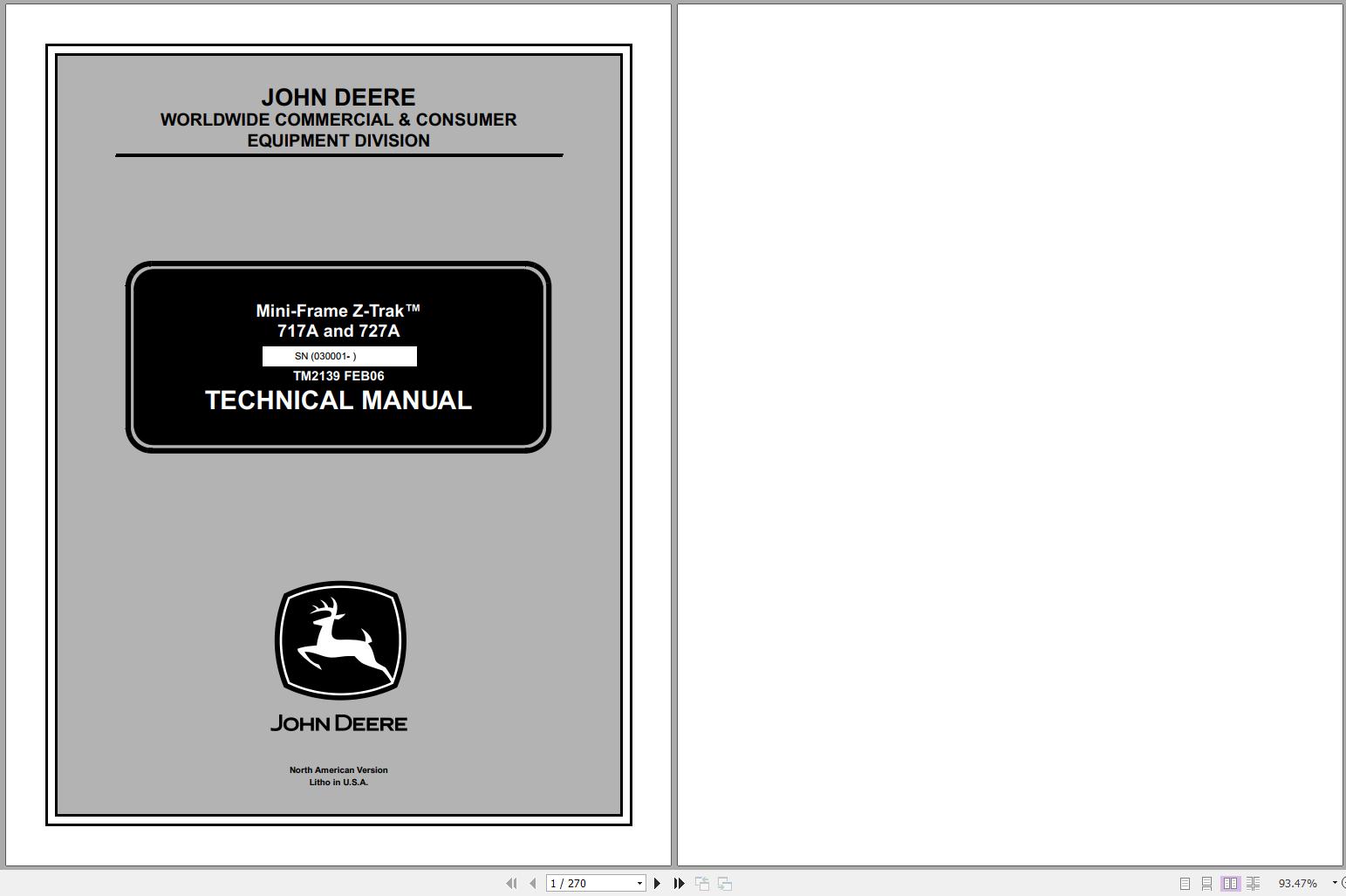 John Deere Mini Frame Z Trak 717A 727A Technical Manual TM2139 02.2006 1