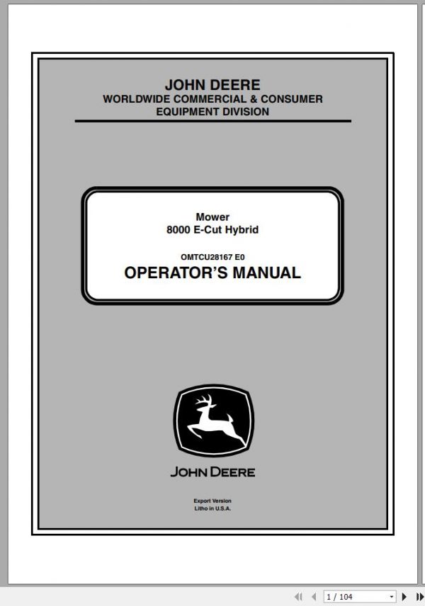 John Deere Mower 8000 E Cut Hybrid SN 020001 Operators Manual OMTCU28167 E0 2010 1