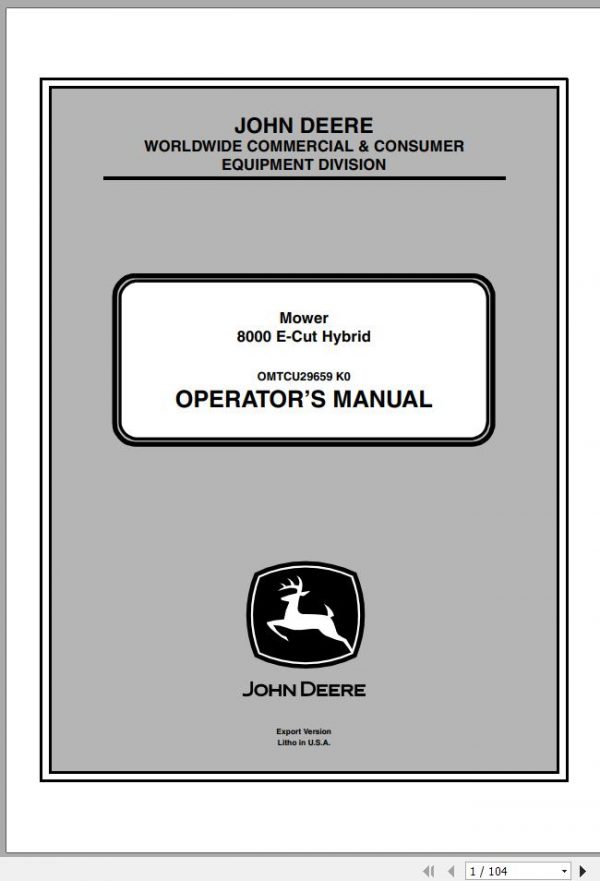 John Deere Mower 8000 E Cut Hybrid SN 030001 Operators Manual OMTCU29659 K0 2010 1