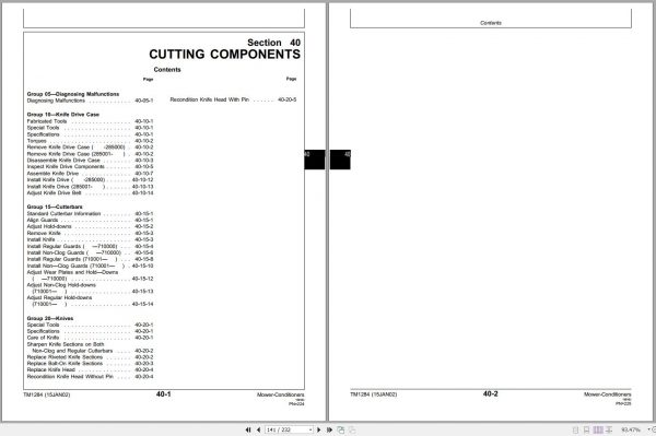 John Deere Mower Conditioners 1207 1209 1217 1219 Technical Manual TM1284 01.2002 2