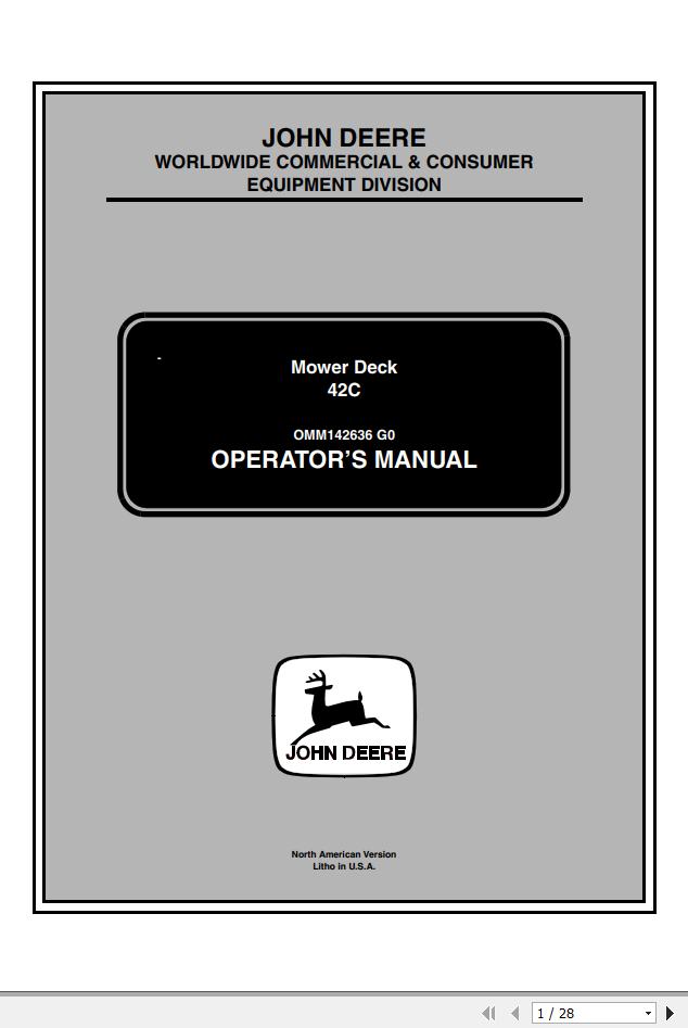 John Deere Mower Desk 42C SN 035001 Operators Manual OMM142636 G0 2000 1