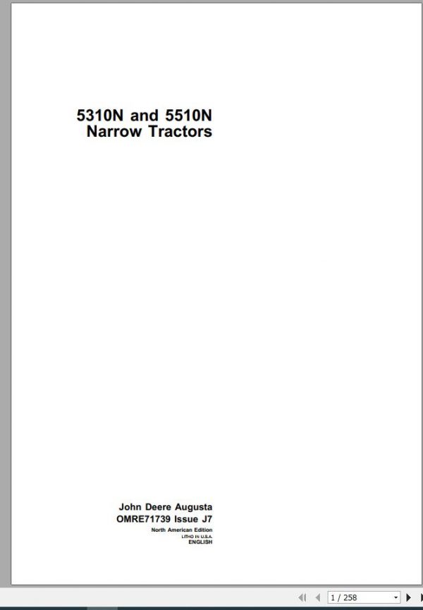 John Deere Narrow Tractors 5310N 5510N Operators Manual OMRE71739 J7 1