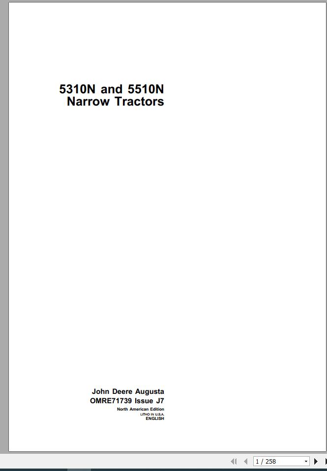 John Deere Narrow Tractors 5310N 5510N Operators Manual OMRE71739 J7 1