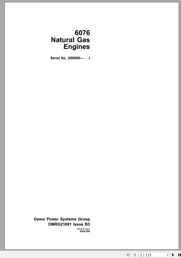 John Deere Natural Gas Engines 6076 SN 500000 Operators Manual OMRG21881 B3 1