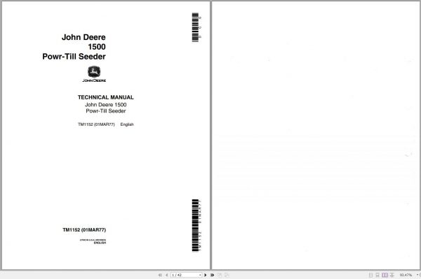 John Deere Powr Till Seeder 1500 Technical Manual TM1152 1