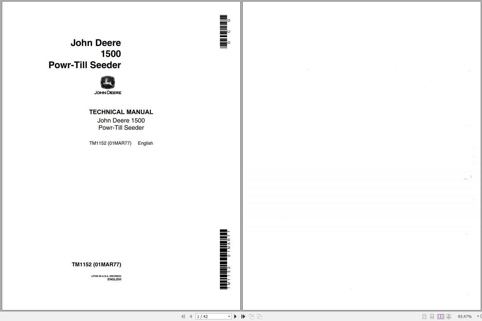 John Deere Powr Till Seeder 1500 Technical Manual TM1152 1
