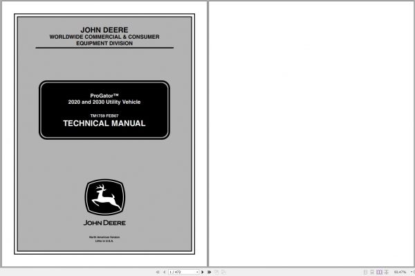 John Deere ProGator Utility Vehicle 2020 2030 Technical Manual TM1759 02.2007 1