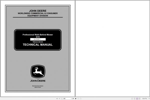 John Deere Professional Walk Behind Mower G15 Technical Manual TM2242 12.2005 1