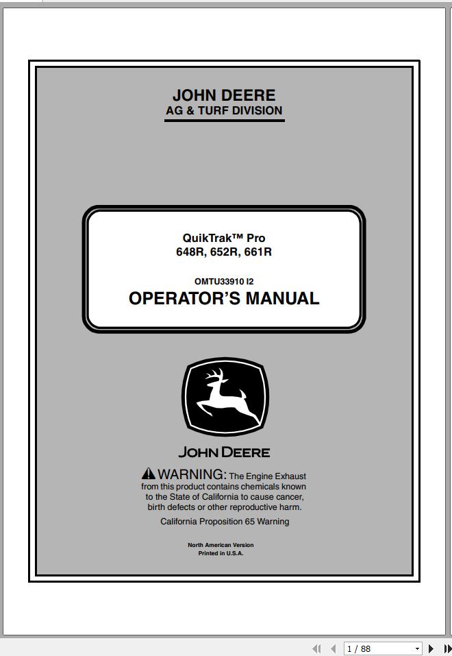 John Deere QuikTrak 648R 652R 661R SN 010001 Operators Manual OMTCU33910 I2 2012 1