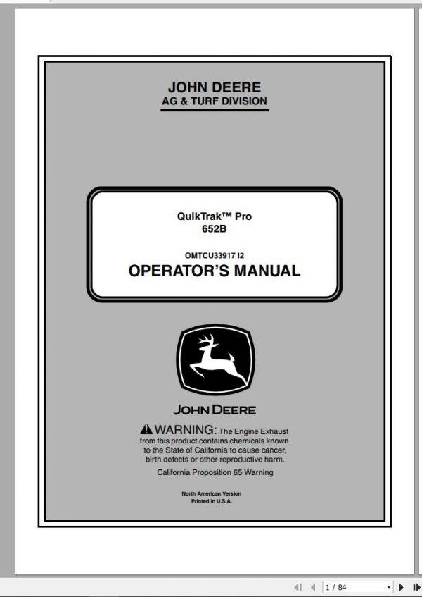John Deere QuikTrak 652B SN 010001 Operators Manual OMTCU33917 I2 2012 1