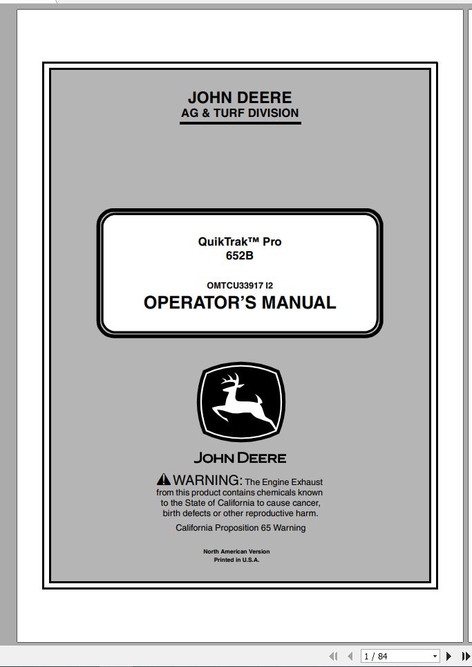 John Deere QuikTrak 652B SN 010001 Operators Manual OMTCU33917 I2 2012 1