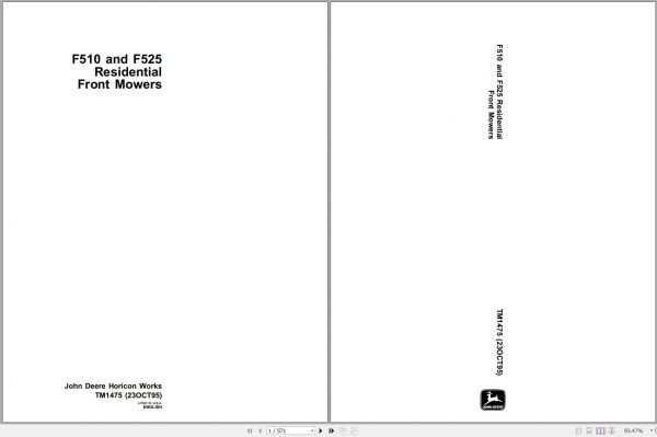 John Deere Residential Front Mower F510 F525 Technical Manual TM1475 1