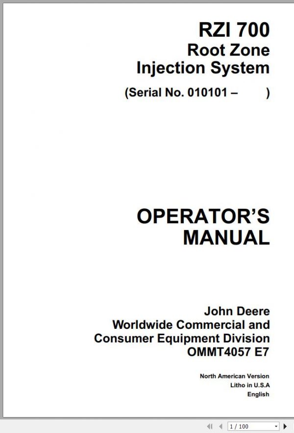 John Deere Root Zone Injection System RZI 700 Operators Manual OMMT4057 E7 1