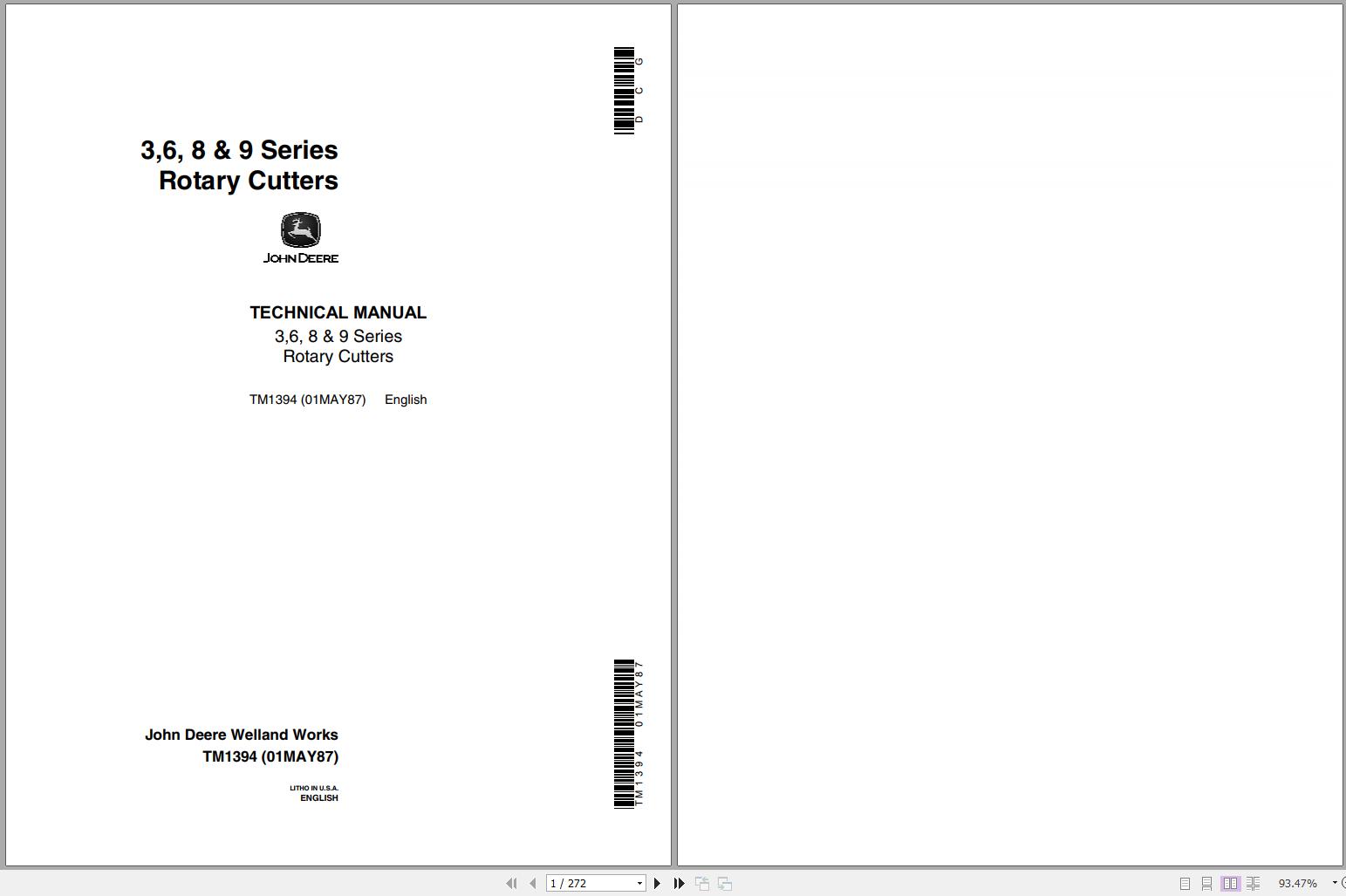 John Deere Rotary Cutters 3 6 8 9 Series Technical Manual TM1394 1
