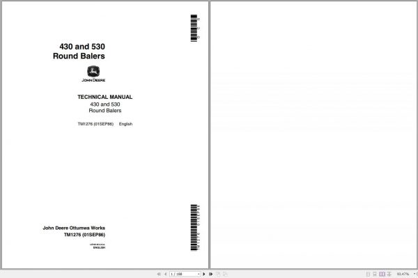 John Deere Round Balers 430 530 Technical Manual TM1276 1