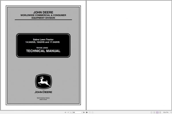 John Deere Sabre Lawn Tractor 14.542GS 1642HS 17.542HS Technical Manual TM1948 01.2002 1