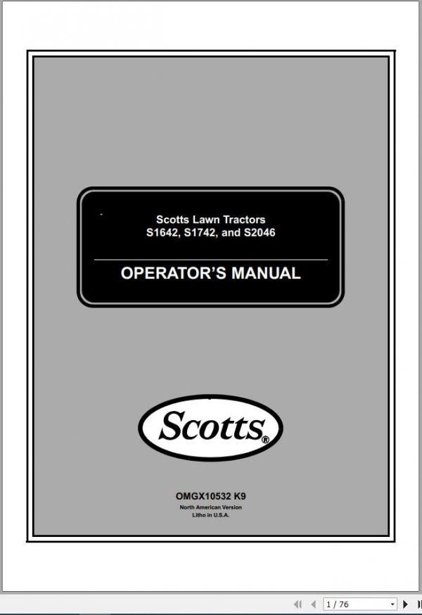 John Deere Sabre Lawn Tractors S1642 S1742 S2046 SN 020001 Operators Manual OMGX10532 K9 1