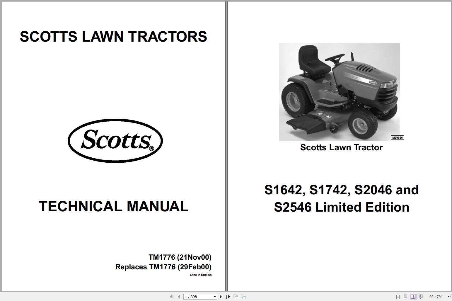John Deere Scotts Lawn Tractors S1642 S1742 S2046 S2546 Technical Manual TM1776 11.2000 1