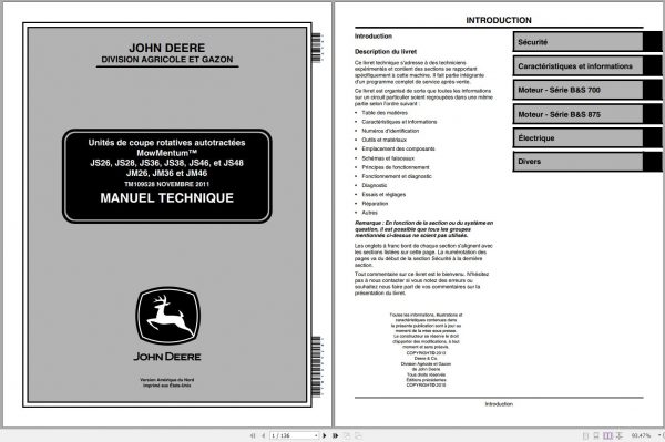 John Deere Self Propelled Rotary Cutting Units JS26 JM46 Technical Manual TM109528 11.2011 ES