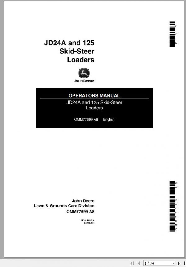 John Deere Skid Steers Loaders JD24A 125 Operators Manual OMM77699 A8 1