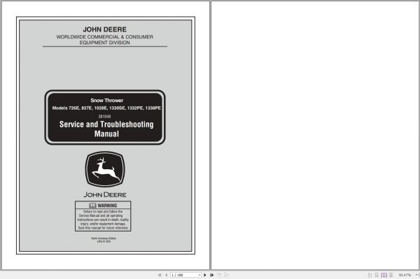 John Deere Snow Thrower 726E 1338E Service and Troubleshooting Manual 1