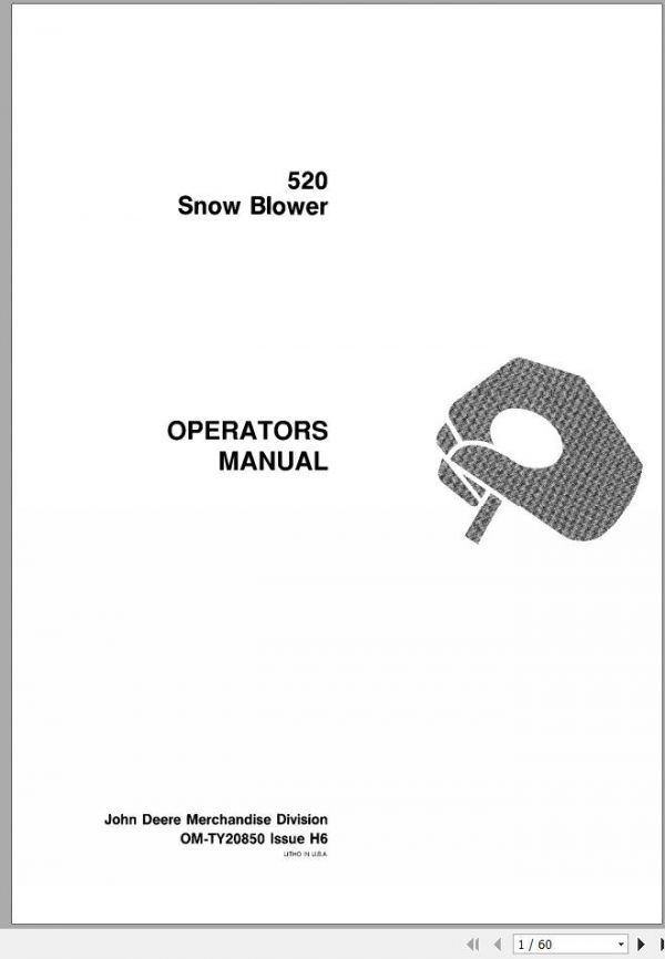 John Deere Snowblowers 520 Operators Manual OMTY20850 H6 1