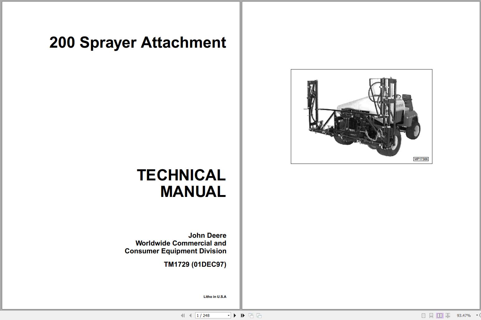 John Deere Sprayer Attachment 200 Technical Manual TM1729 1