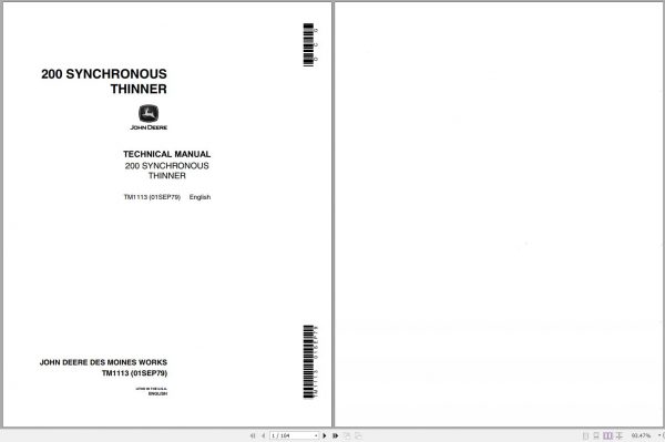 John Deere Synchronous Thinner 200 Technical Manual TM1113 1