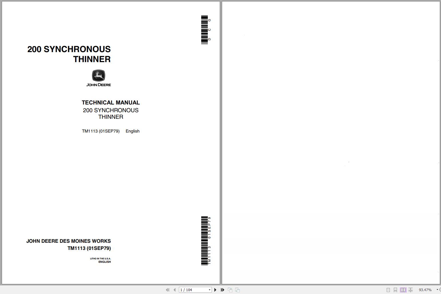 John Deere Synchronous Thinner 200 Technical Manual TM1113 1
