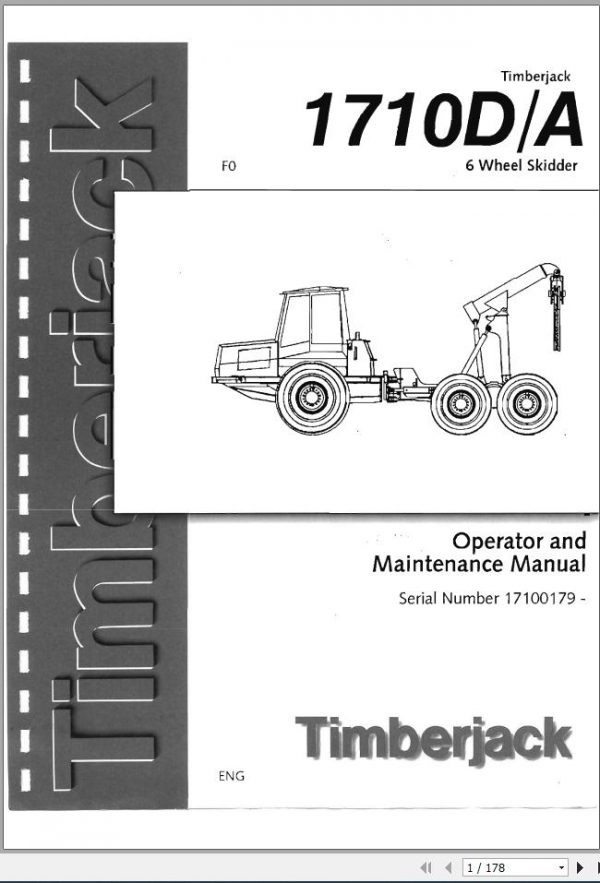 John Deere Timeberjack 1710D A 6 Wheel Skidder 17100179 Operators Manual 1