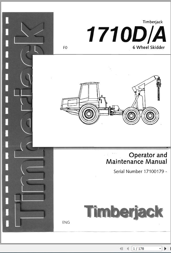 John Deere Timeberjack 1710D A 6 Wheel Skidder 17100179 Operators Manual 1