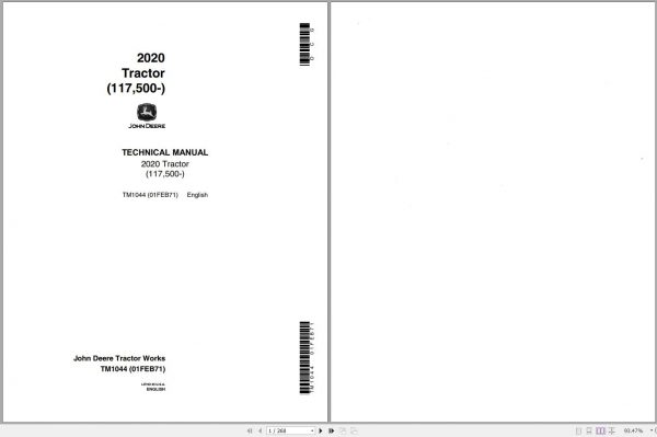 John Deere Tractor 2020 117 500 Technical Manual TM1044 1