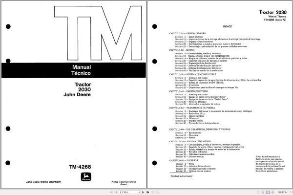 John Deere Tractor 2030 Technical Manual TM4268 FR 1