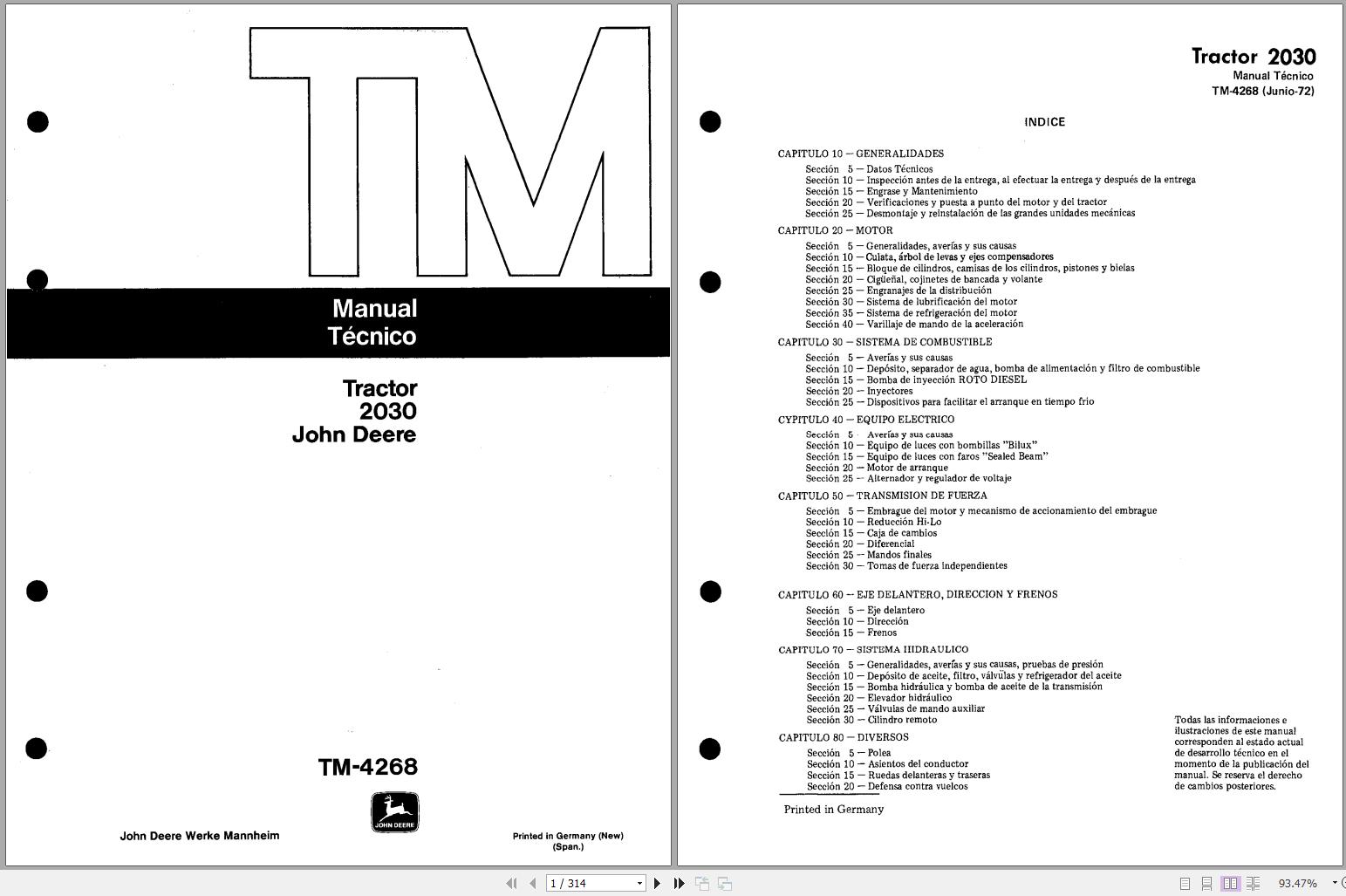 John Deere Tractor 2030 Technical Manual TM4268 FR 1