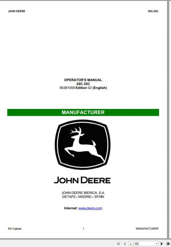 John Deere Tractor 20C 25C Operators Manual 06381058 1