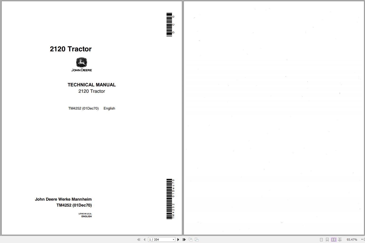 John Deere Tractor 2120 Technical Manual TM4252 1